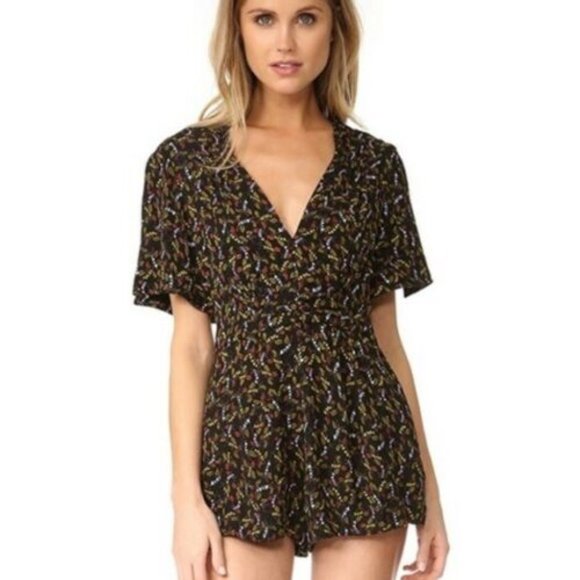 Free People Meet Virginia Black Floral Print Romper Size 4 - Picture 2 of 8
